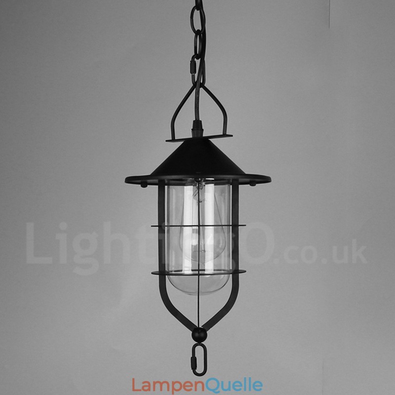 Vintage Pendelleuchte aus Metall mit Glasschirm
