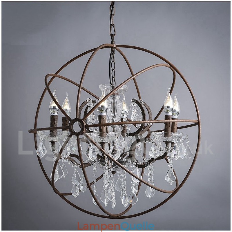 Durchmesser 60CM 80CM Vintage Kristall Malerei Metall Kronleuchter Rostige Farbe Pendelleuchte