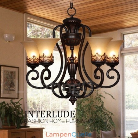 Rustikaler, integrierter Kronleuchter aus Metall mit 5 Lichtern im Lodge-Stil Rustikaler, integrierter Kronleuchter aus Metall mit 5 Lichtern im Lodge-Stil