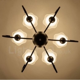 Rustikaler, integrierter Kronleuchter aus Metall mit 6 Lichtern im Lodge-Stil