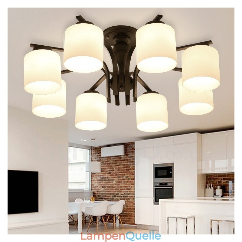 8-flammiger integrierter Kronleuchter aus Metall mit Glasschirm