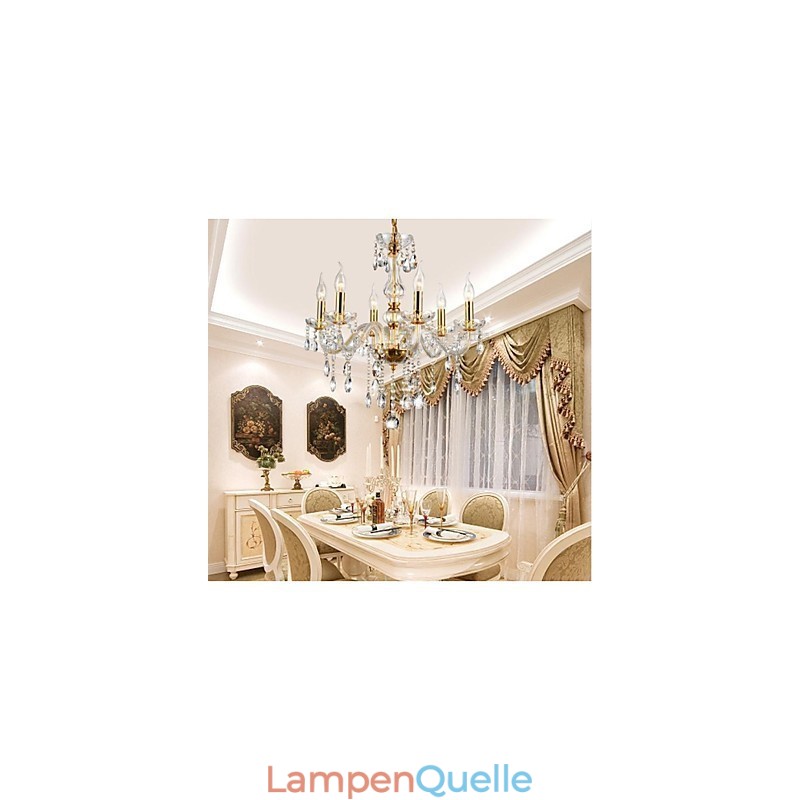 Kronleuchter 6 Lichter Golden Vintage in Kristall Funktion