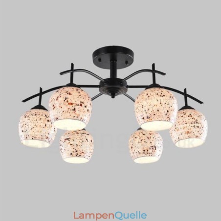 Integrierter Kronleuchter im mediterranen Stil mit 6 Lichtern und Glasschirm