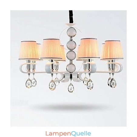 Stoff Kronleuchter 8 Licht High Grade Lampe Weiß Jade Silber Ring