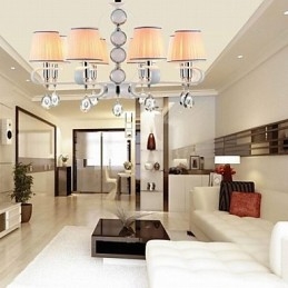 Stoff Kronleuchter 8 Licht High Grade Lampe Weiß Jade Silber Ring