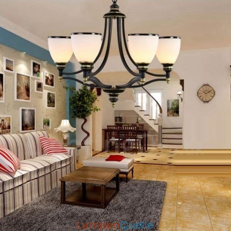 Rustikaler, integrierter Kronleuchter aus Metall mit 6 Lichtern im Lodge-Stil