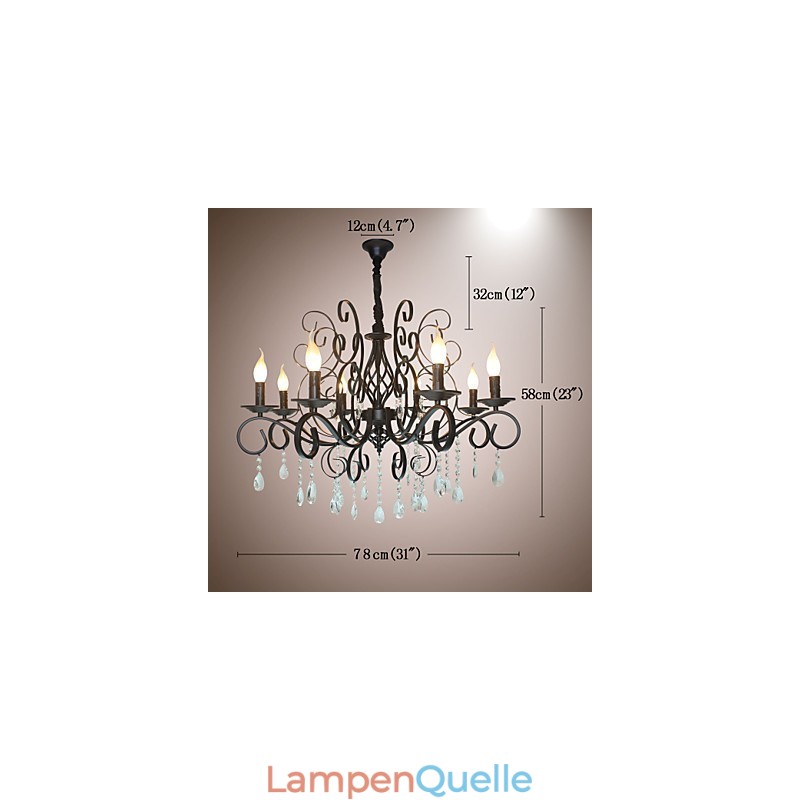 8 Kopf der europäischen Stil Kristall Lampe Metall Kronleuchter Beleuchtung