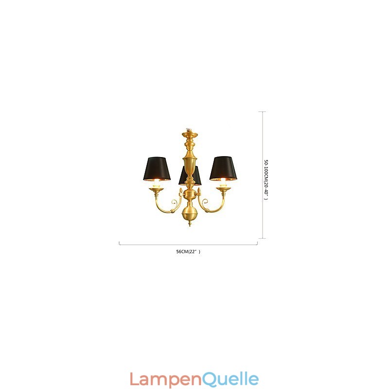 Kronleuchter, traditionell, klassisch, Landhausstil, Messing, Metall, 3 Glühbirnen