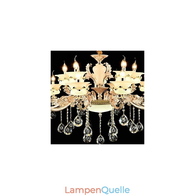 Traditioneller klassischer Kronleuchter aus Zinklegierung für Kristall im Mini-Stil aus Metall für den Innen- und Gartenbereich mit 15 Glühbirnen