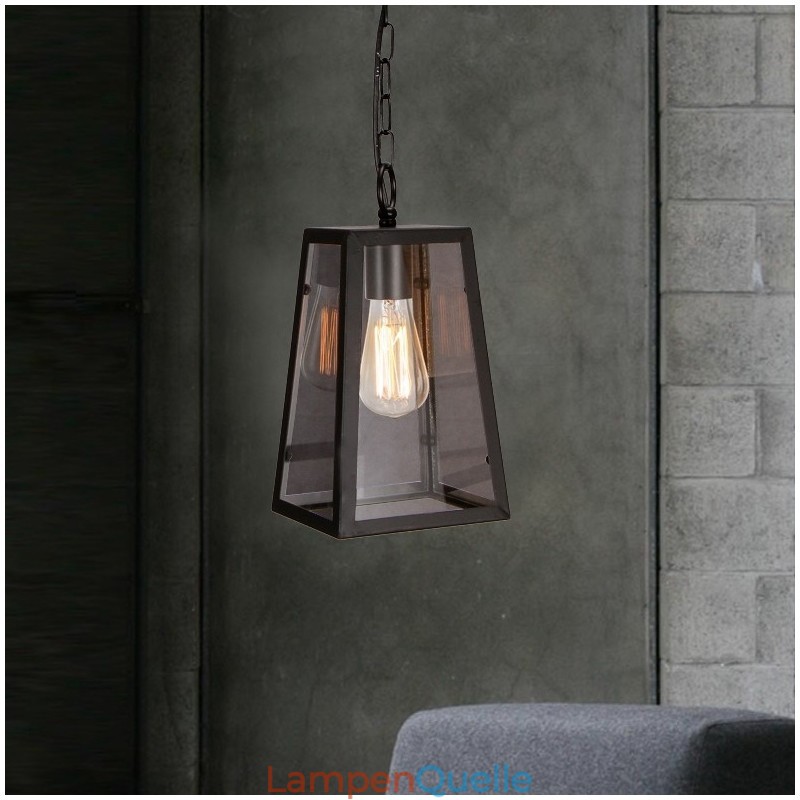 Vintage Pendelleuchte aus Metall mit Glasschirm