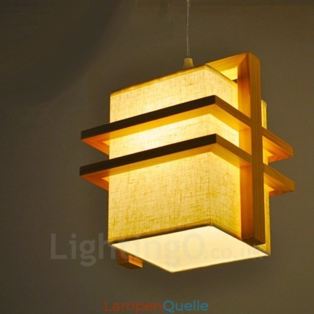 1-flammige Hängeleuchte aus Holz im Retro-Vintage-Stil mit Stoffschirm 1-flammige Hängeleuchte aus Holz im Retro-Vintage-Stil mit Stoffschirm