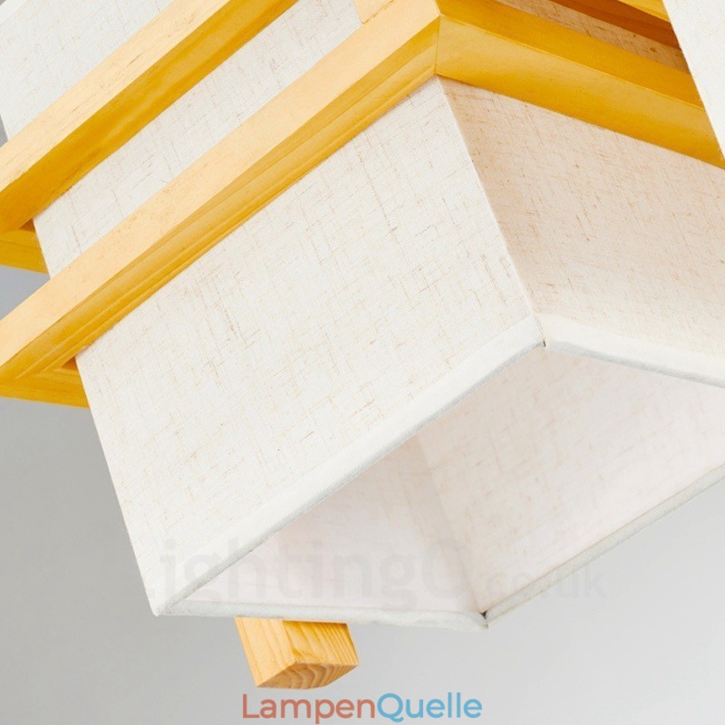 1-flammige Hängeleuchte aus Holz im Retro-Vintage-Stil mit Stoffschirm