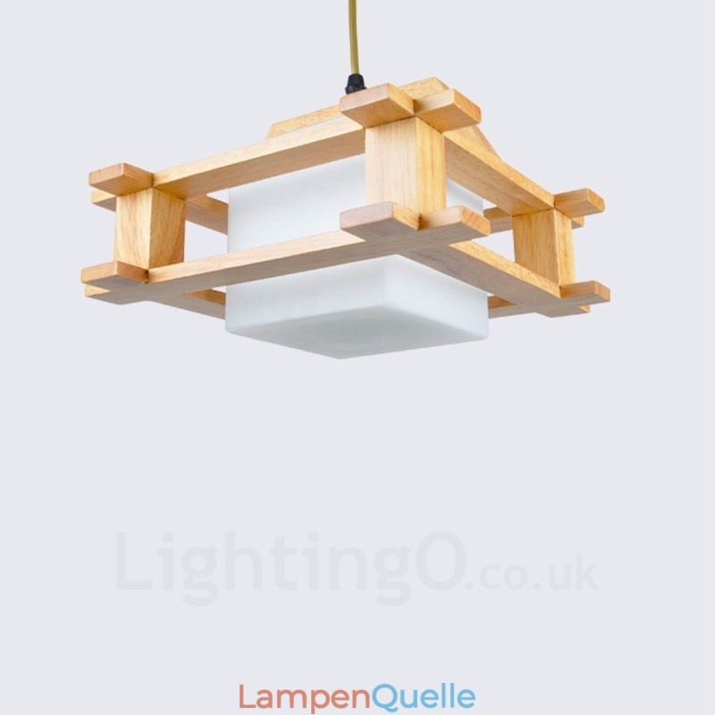 1 Licht Holz Moderne zeitgenössische Pendelleuchte im nordischen Stil mit Glasschirm