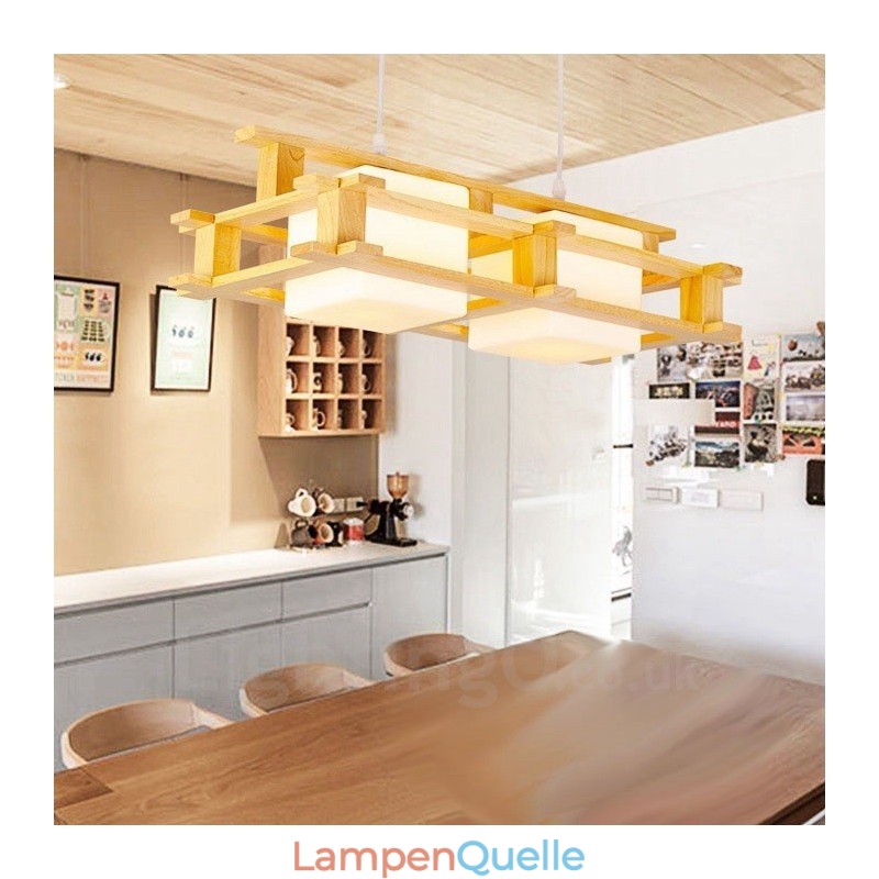 2-flammige Pendelleuchte aus Holz, modern und im nordischen Stil, mit Glasschirm