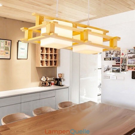 2-flammige Pendelleuchte aus Holz, modern und im nordischen Stil, mit Glasschirm