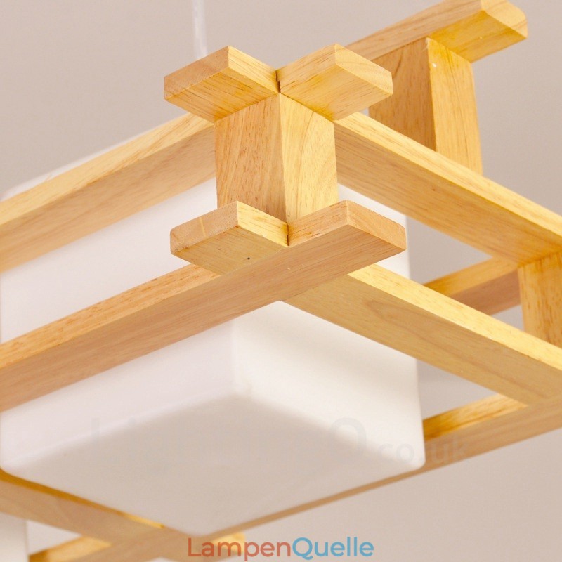 2-flammige Pendelleuchte aus Holz, modern und im nordischen Stil, mit Glasschirm