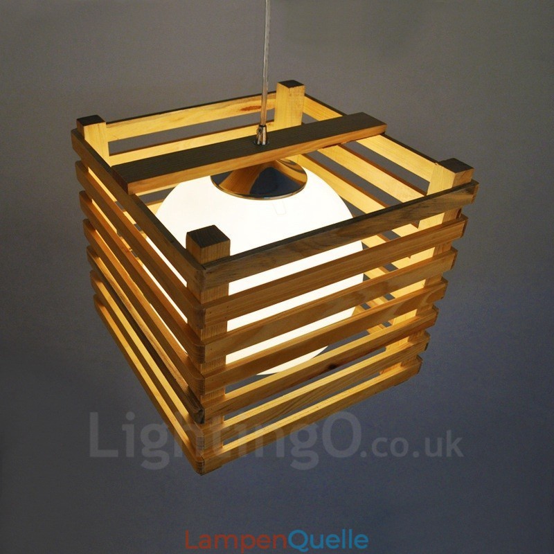 1 Licht Holz Moderne zeitgenössische Pendelleuchte im nordischen Stil mit Glasschirm