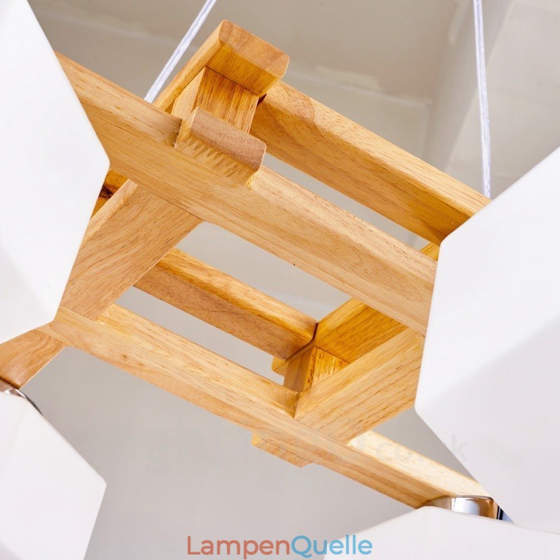 4-flammige Pendelleuchte aus Holz, modern und im nordischen Stil, mit Glasschirm