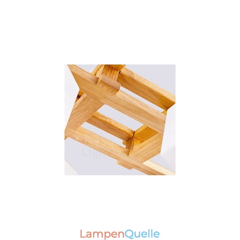 4-flammige Pendelleuchte aus Holz, modern und im nordischen Stil, mit Glasschirm