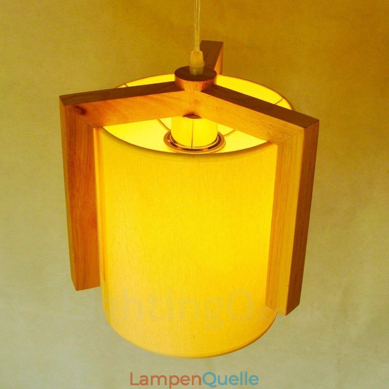 1 Licht Holz Moderne zeitgenössische Pendelleuchte im nordischen Stil mit Stoffschirm