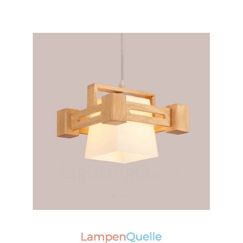 1 Licht Holz Moderne zeitgenössische Pendelleuchte im nordischen Stil mit Stoffschirm