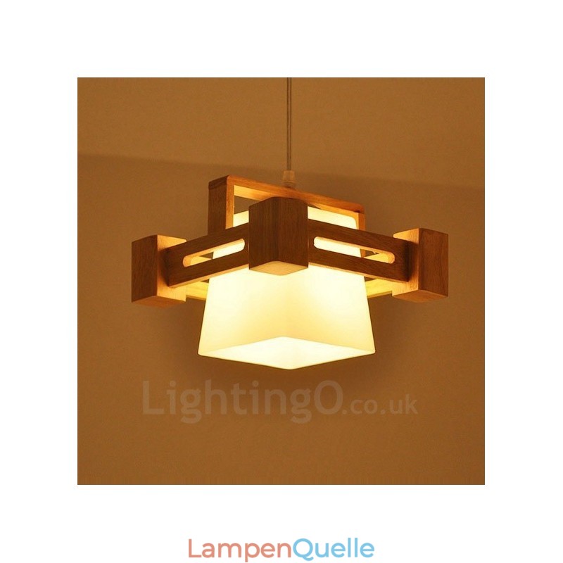 1 Licht Holz Moderne zeitgenössische Pendelleuchte im nordischen Stil mit Stoffschirm