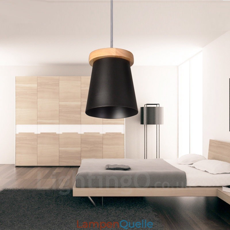 1 Licht Holz Moderne zeitgenössische Pendelleuchte im nordischen Stil mit Eisenschirm