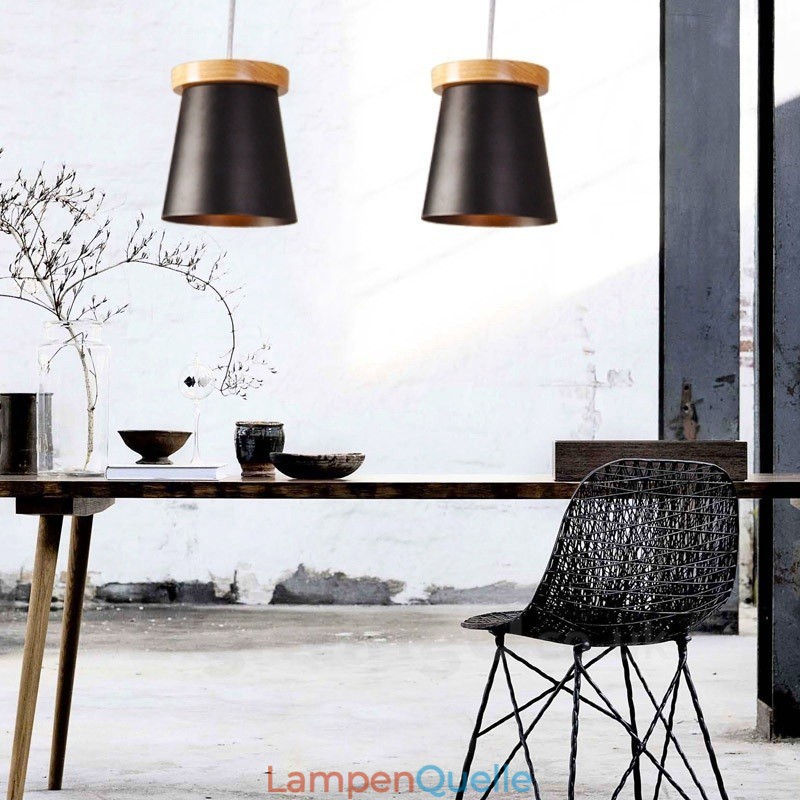1 Licht Holz Moderne zeitgenössische Pendelleuchte im nordischen Stil mit Eisenschirm