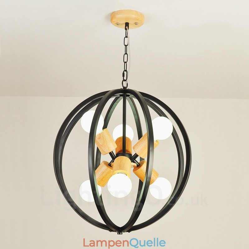 6-flammige Pendelleuchte aus Eisen im Retro-Vintage-Stil mit Eisenschirm