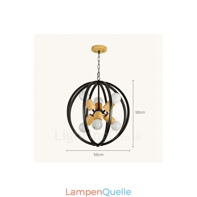 6-flammige Pendelleuchte aus Eisen im Retro-Vintage-Stil mit Eisenschirm