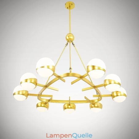 9-flammige moderne Deckenleuchten im nordischen Stil, verkupferter Kronleuchter mit goldenem und weißem Kugelglasschirm 9-flammige moderne Deckenleuchten im nordischen Stil, verkupferter Kronleuchter mit goldenem und weißem Kugelglasschirm