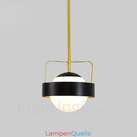 1 Licht Moderne zeitgenössische Deckenleuchten Kupferbeschichtung Pendelleuchte mit weißem und schwarzem Kugelglasschirm 1 Licht Moderne zeitgenössische Deckenleuchten Kupferbeschichtung Pendelleuchte mit weißem und schwarzem Kugelglasschirm