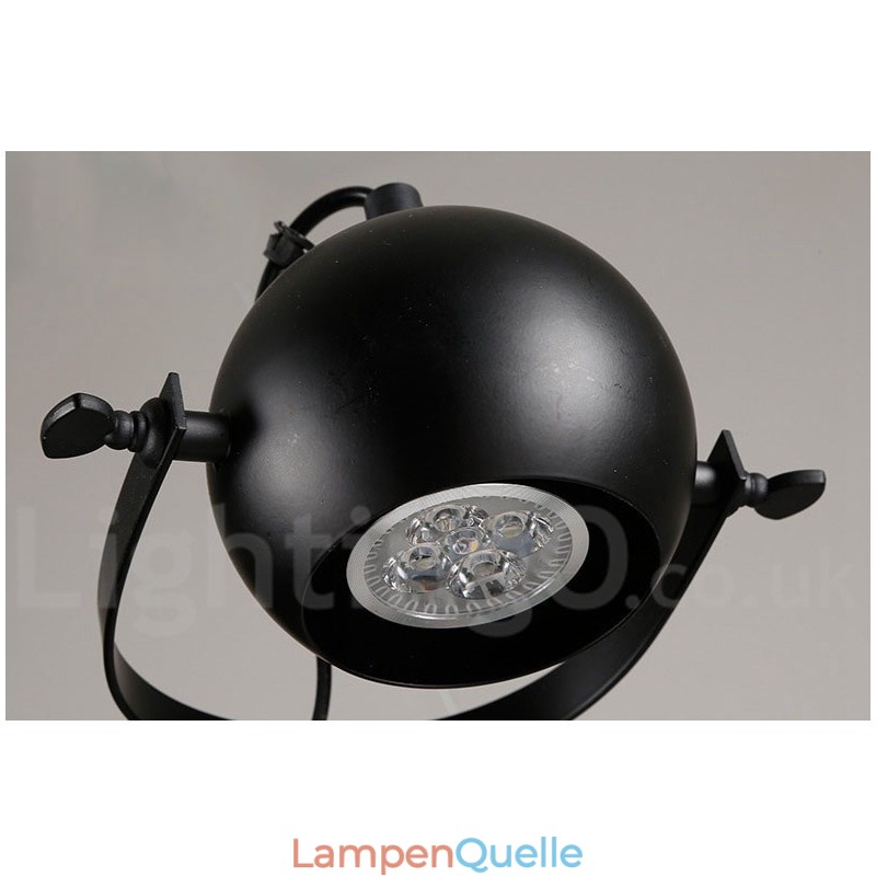 6-flammige Retro-Pendelleuchte im Vintage-Stil aus schwarzem Eisen mit schwarzen Kugelschirmen aus Eisen