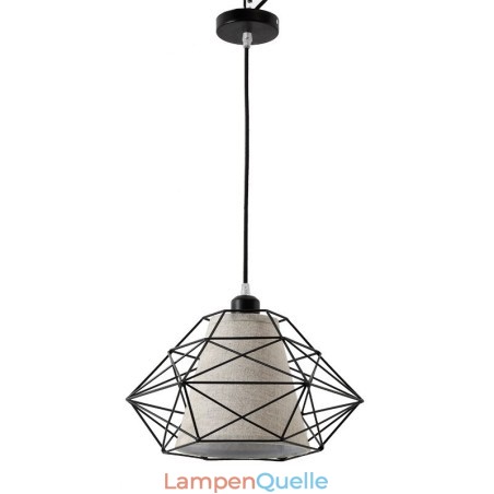 1-flammige Retro-Pendelleuchte im Vintage-Stil aus schwarzem Eisen mit Stoffschirmen 1-flammige Retro-Pendelleuchte im Vintage-Stil aus schwarzem Eisen mit Stoffschirmen