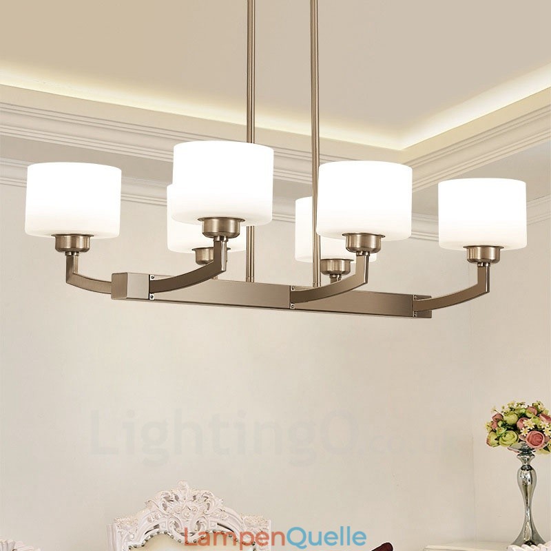 6 Lichter Moderne Chrom Pendelleuchte Indoor Kronleuchter Home Hängende Beleuchtung Lampen Leuchten mit Glasschirmen