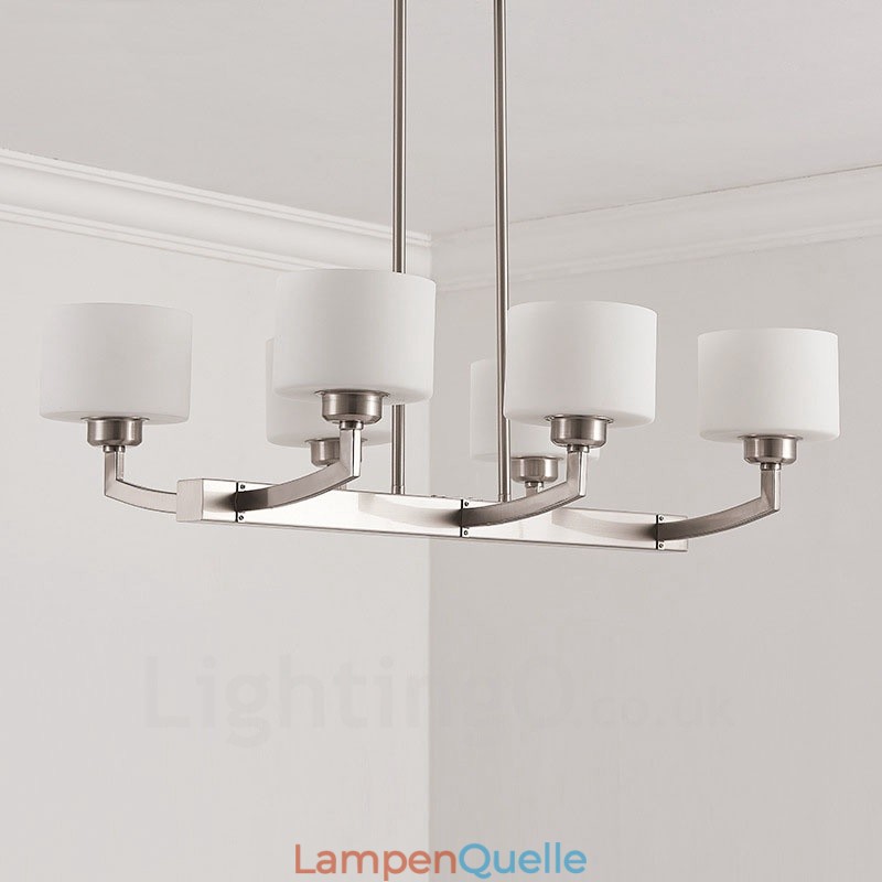 6 Lichter Moderne Chrom Pendelleuchte Indoor Kronleuchter Home Hängende Beleuchtung Lampen Leuchten mit Glasschirmen