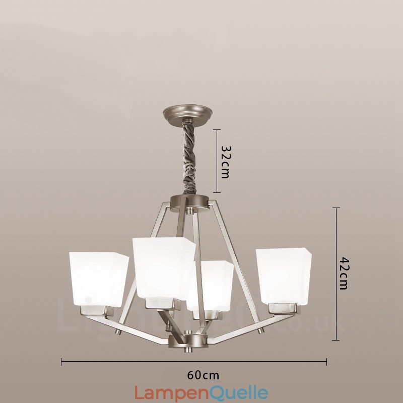 4 Lichter Chrom Pendelleuchte Indoor Modern Kronleuchter Home Hängende Beleuchtung Lampen Leuchten mit Glasschirmen