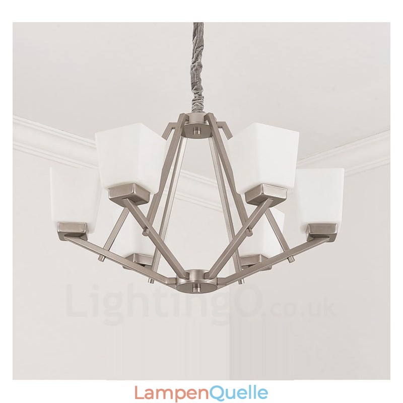 6 Lichter Chrom Pendelleuchte Indoor Modern Kronleuchter Home Hängende Beleuchtung Lampen Leuchten mit Glasschirmen