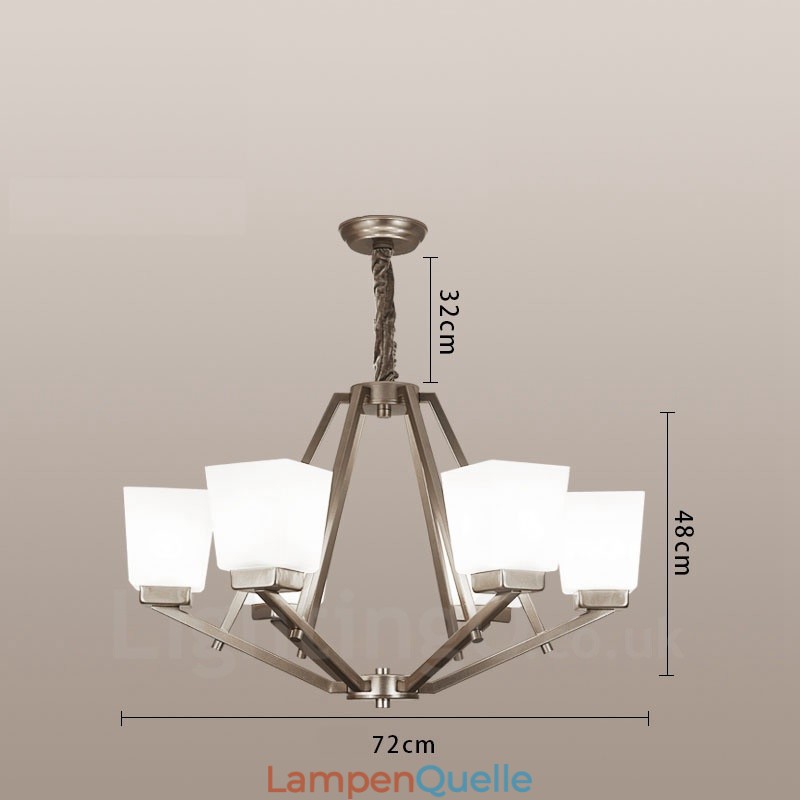 6 Lichter Chrom Pendelleuchte Indoor Modern Kronleuchter Home Hängende Beleuchtung Lampen Leuchten mit Glasschirmen