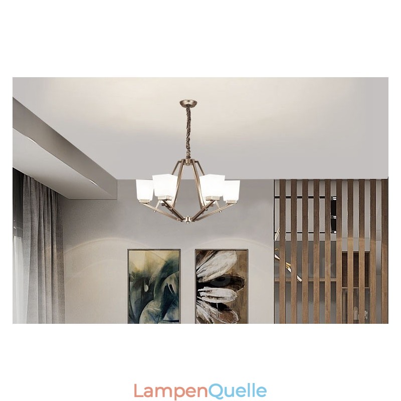 6 Lichter Chrom Pendelleuchte Indoor Modern Kronleuchter Home Hängende Beleuchtung Lampen Leuchten mit Glasschirmen