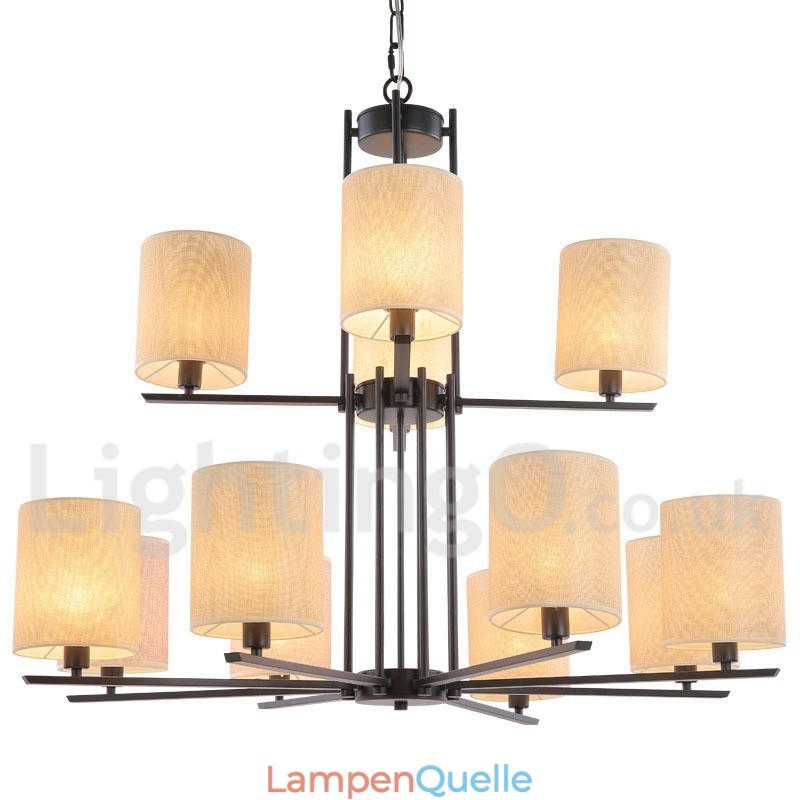 12 Lichter Rustikaler Retro Schwarzer 2-stufiger Großer Kronleuchter Kerzenstil Kronleuchter