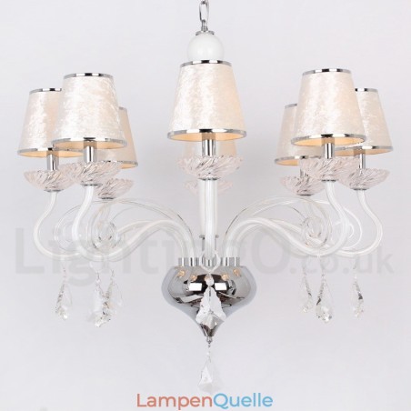 8-flammiger, weißer, moderner Kronleuchter im Kerzenstil aus K9-Kristallen