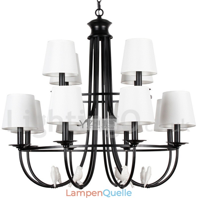 Kronleuchter im Retro-Stil, schwarz, mediterraner Stil, rustikal, modern, Kerzenstil, 12 Lichter