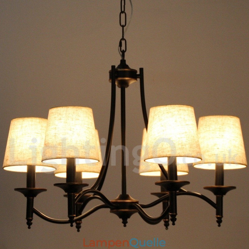 Kronleuchter im modernen, rustikalen Retro-Stil mit 6 Lichtern, schwarz