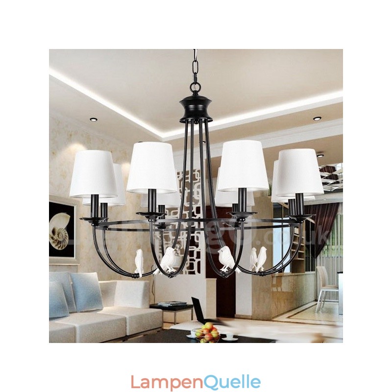 Kronleuchter im Retro-Stil, schwarz, mediterraner Stil, rustikal, modern, Kerzenstil, 8 Lichter
