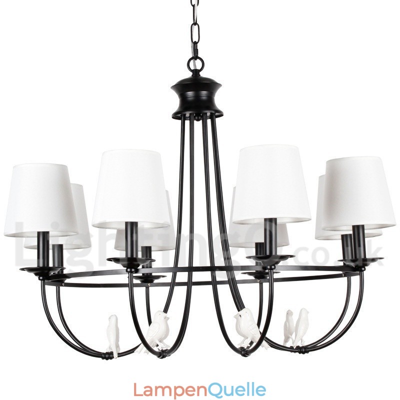 Kronleuchter im Retro-Stil, schwarz, mediterraner Stil, rustikal, modern, Kerzenstil, 8 Lichter