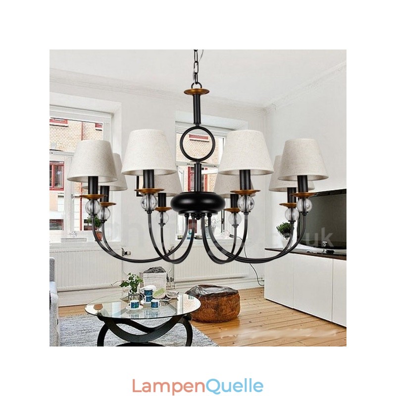 Kronleuchter im rustikalen Retro-Stil, schwarz, mediterraner Stil, moderner Kerzenstil, 8 Lichter