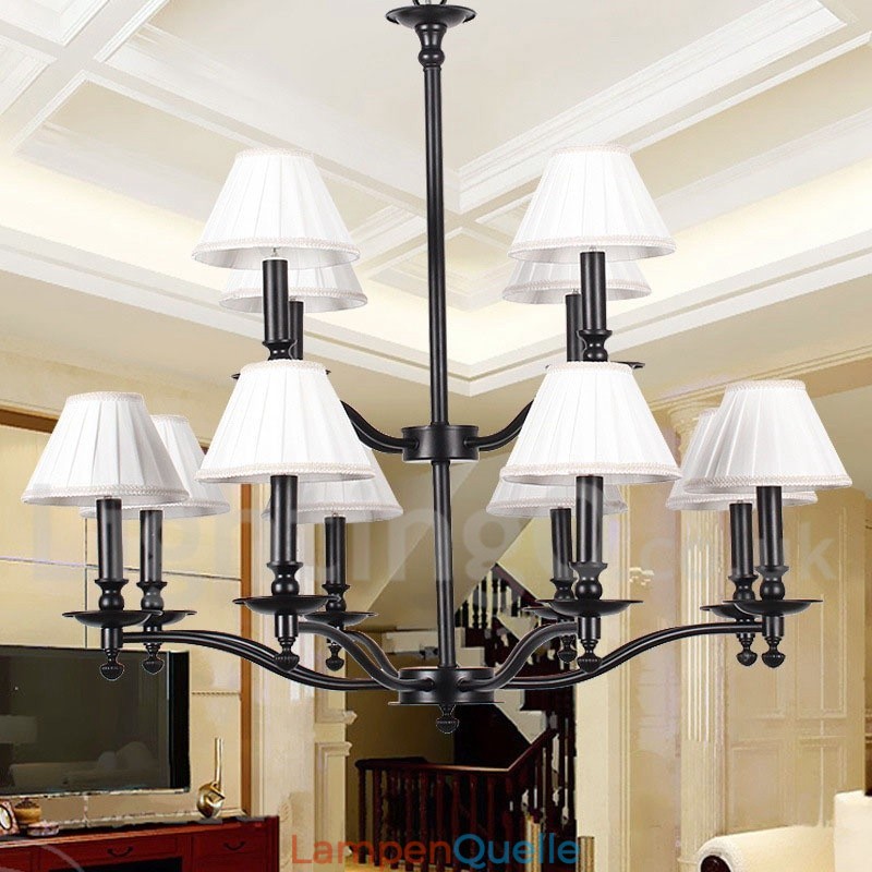 12 Lichter Retro 2-stufiger großer Kronleuchter im Kerzenstil