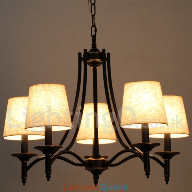 Kronleuchter im modernen, rustikalen Retro-Stil mit 5 Lichtern, schwarz