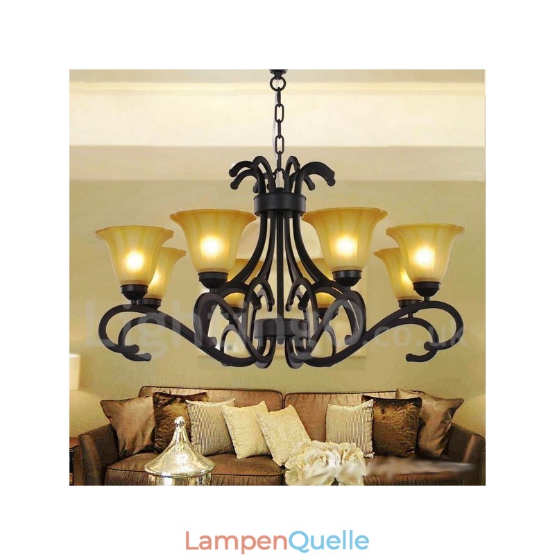 8-flammiger, schwarzer, moderner Kronleuchter im Kerzenstil